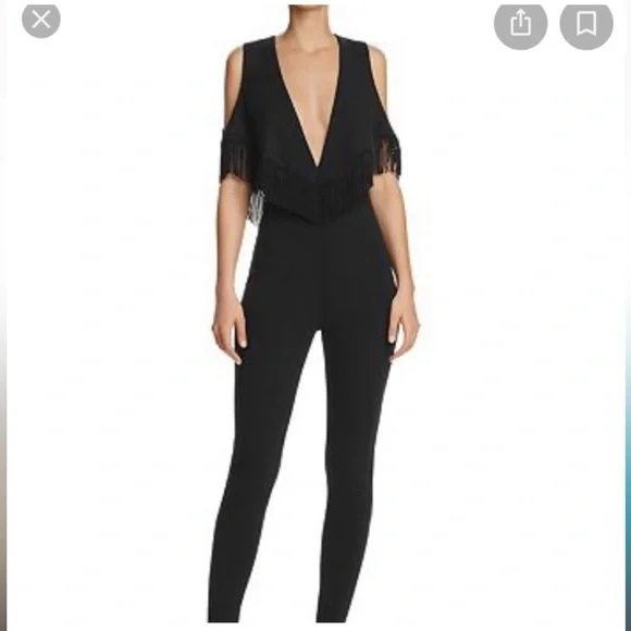 Nookie Womens Iris Black Fringe Skinny Leg Evening Jumpsuit‎ NWT - Picture 2 of 14